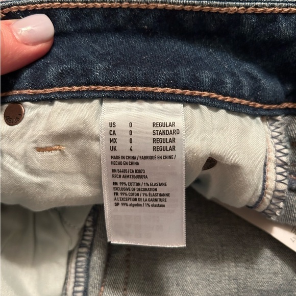 American Eagle Super Hi-Rise Mini Jean Skirt Stretch Embroidered Distressed SZ 0 - Picture 6 of 13